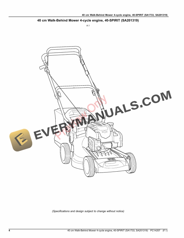 John Deere 40 cm Walk-Behind Mower 4-cycle engine, 40 Parts Catalog PC14207 18JAN19-4