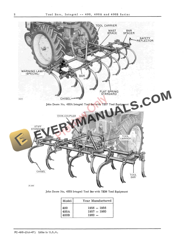 John Deere 400, 400A, 400B Series Integral Toolbars Parts Catalog PC493 01OCT67 5 John Deere 400, 400A, 400B Series Integral Toolbars Parts Catalog PC493 01OCT67-4