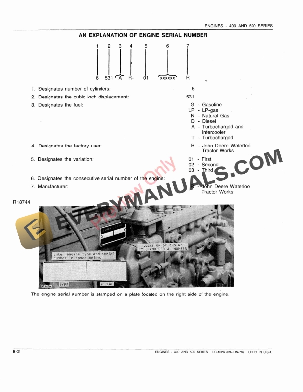 John Deere 400, 500 Series Engines Parts Catalog PC1326 09JUN78-4