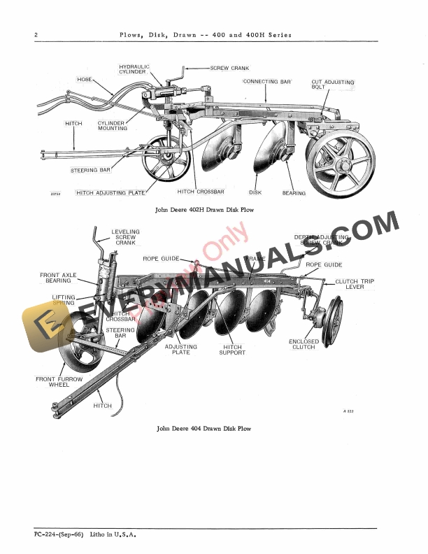 John Deere 400 Drawn Disk Plow – 400, 400H Series Parts Catalog PC224 01SEP66-4