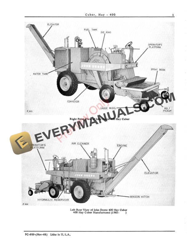 John Deere 400 Hay Cuber Parts Catalog PC939 01NOV68-3
