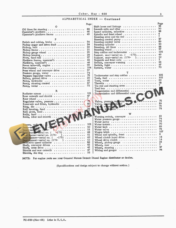 John Deere 400 Hay Cuber Parts Catalog PC939 01NOV68-5
