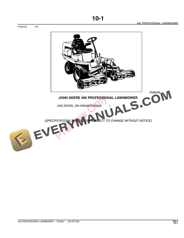 John Deere 400 Professional Lawnmower Parts Catalog PC9627 04OCT06-3