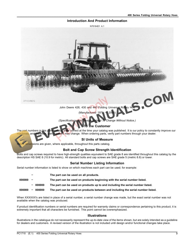 John Deere 400 Series Folding Universal Rotary Hoes Parts Catalog PC1710 06AUG23 4 John Deere 400 Series Folding Universal Rotary Hoes Parts Catalog PC1710 06AUG23-3