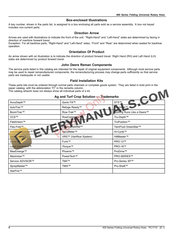 John Deere 400 Series Folding Universal Rotary Hoes Parts Catalog PC1710 06AUG23 5 John Deere 400 Series Folding Universal Rotary Hoes Parts Catalog PC1710 06AUG23-4