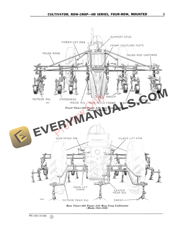 John Deere 400 Series Four-Row Cultivators Parts Catalog PC122 01DEC56 5 John Deere 400 Series Four-Row Cultivators Parts Catalog PC122 01DEC56-3