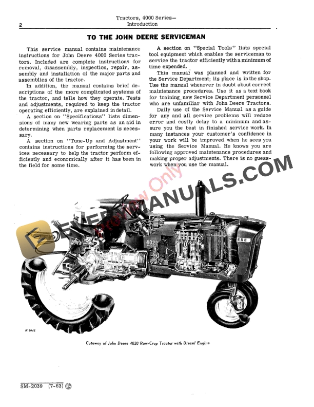 John Deere 4000 Series Tractors Service Manual SM2039 01APR67 4