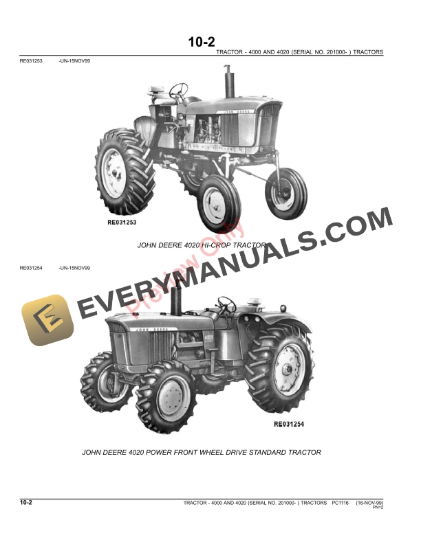 John Deere 4000 and 4020 Tractor (201000-) Parts Catalog PC1116 16MAY11 5 John Deere 4000 and 4020 Tractor 201000 Parts Catalog PC1116 16MAY11 4