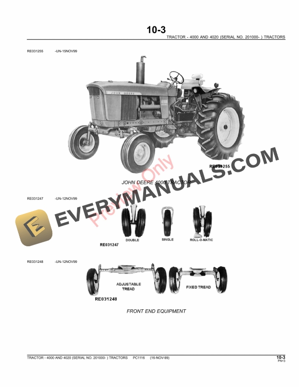 John Deere 4000 and 4020 Tractor (201000-) Parts Catalog PC1116 16MAY11 6 John Deere 4000 and 4020 Tractor 201000 Parts Catalog PC1116 16MAY11 5