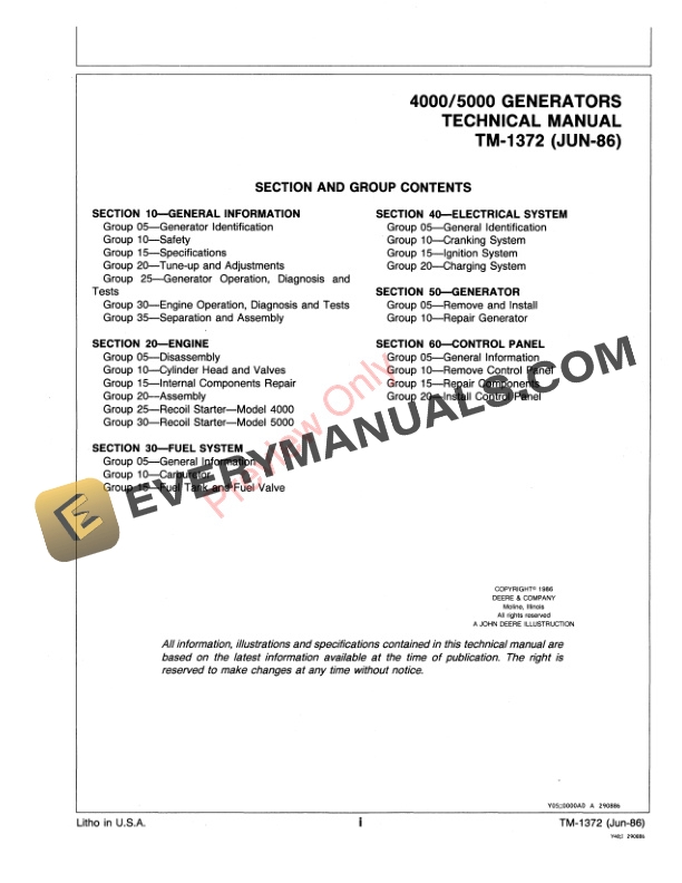 John Deere 4000 and 5000 PORTABLE GENERATOR Technical Manual TM1372 01JUL86 3