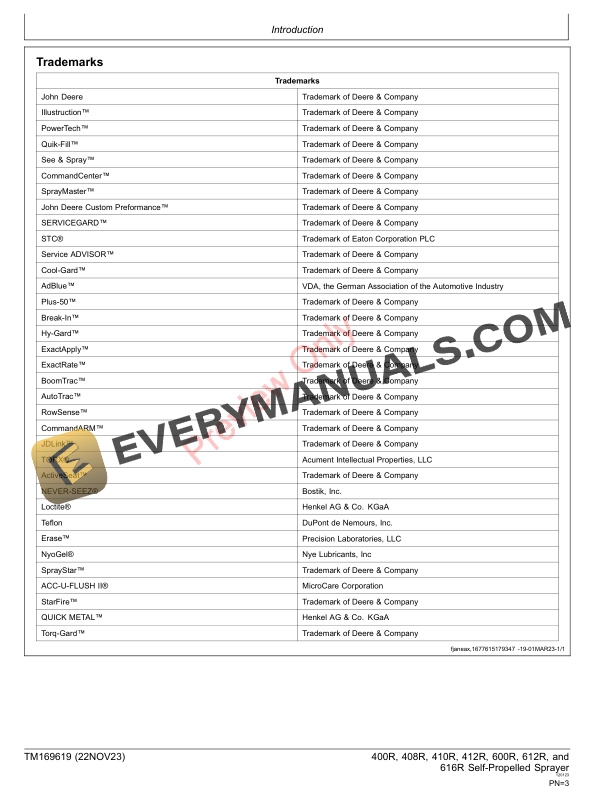 John Deere 400R 408R 410R 412R 600R 612R and 616R Self Repair Technical Manual TM169619 01JUN22 3
