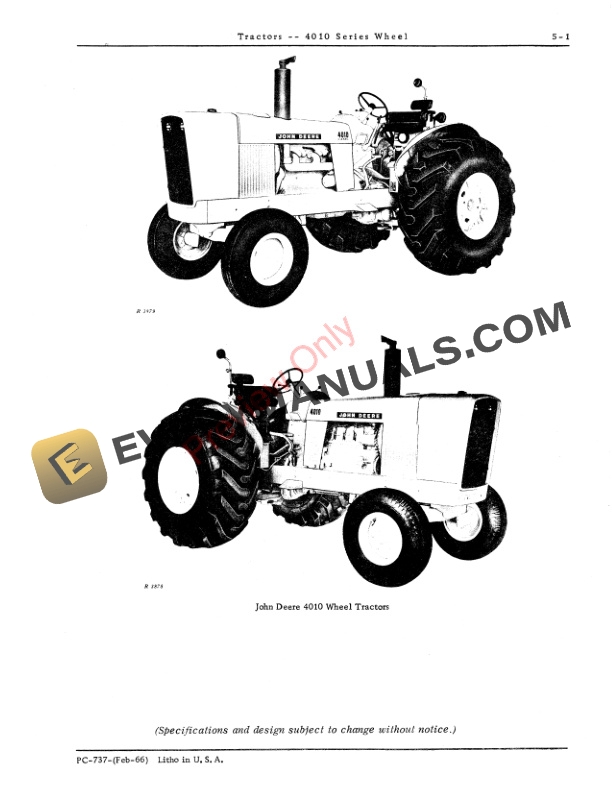 John Deere 4010 Series Wheel Tractors Parts Catalog PC737 01FEB66-3