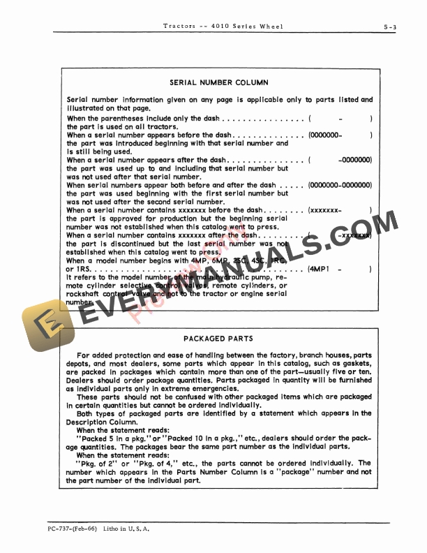 John Deere 4010 Series Wheel Tractors Parts Catalog PC737 01FEB66-5