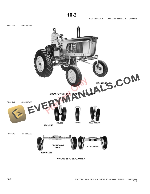 John Deere 4020 Tractor 200999 Parts Catalog PC0859 11MAY11 4