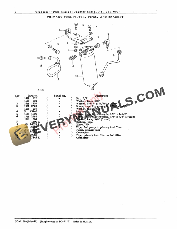 John Deere 4025 Tractor Parts Catalog PC1158 01FEB69 4