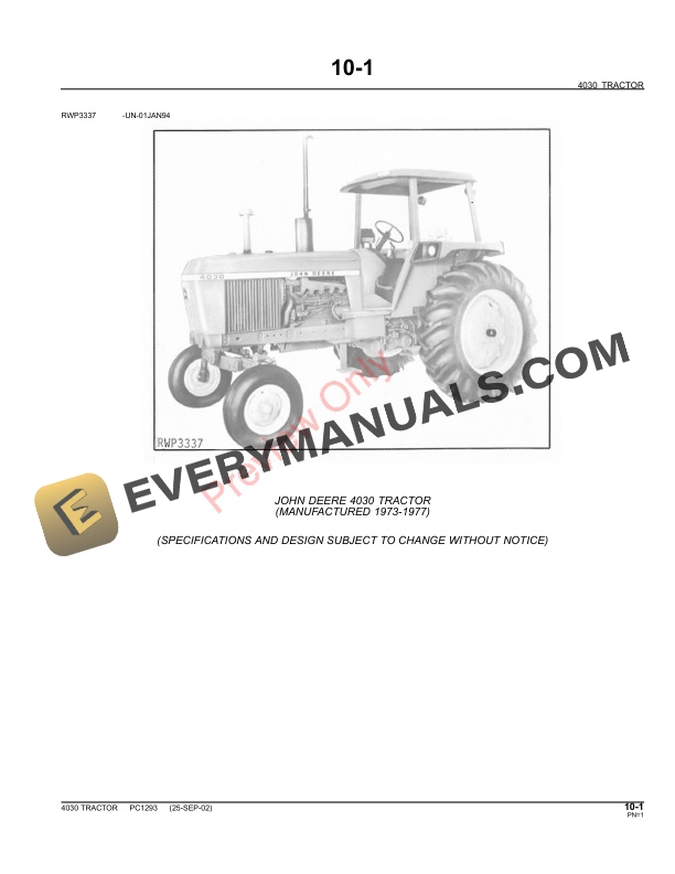 John Deere 4030 Tractor Parts Catalog PC1293 11MAY11-3