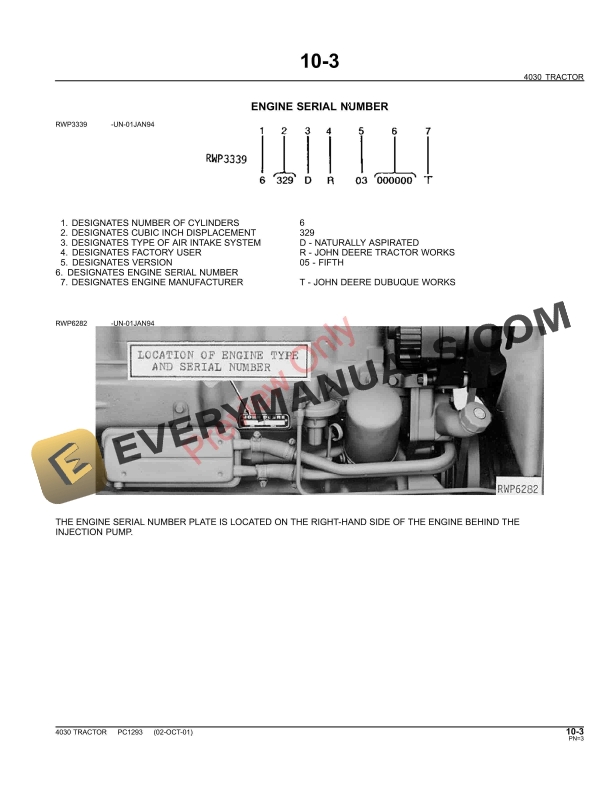 John Deere 4030 Tractor Parts Catalog PC1293 11MAY11-5