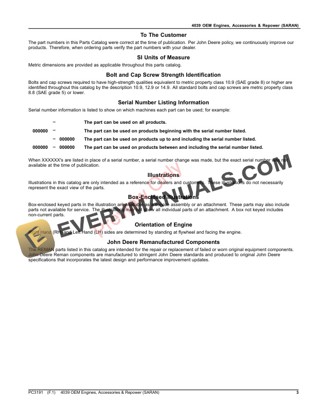 John Deere 4039 RE-POWER OEM ENGINE (SARAN) Parts Catalog PC3191 22OCT23-3