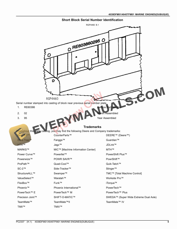John Deere 4039DFM01 AND 4045TFM01 MARINE ENGINES AND ACCESSORIES (DUBUQUE) Parts Catalog PC2337 31AUG23-5
