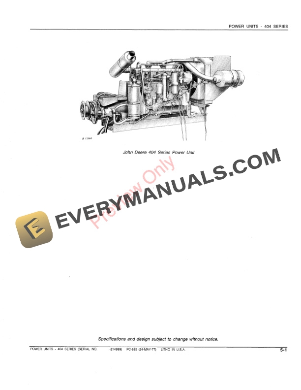 John Deere 404 Series Power Unit (-214999) Parts Catalog PC885 24MAY77-3
