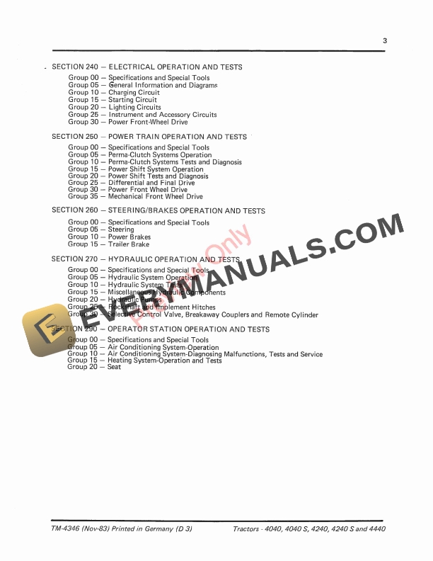 John Deere 4040 4040S 4240 4240S 4440 Tractors Technical Manual TM4346 01NOV83 5