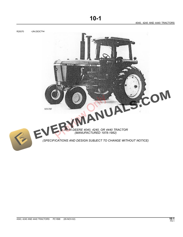 John Deere 4040, 4240, 4440 Tractors Parts Catalog PC1898 11MAY11-3