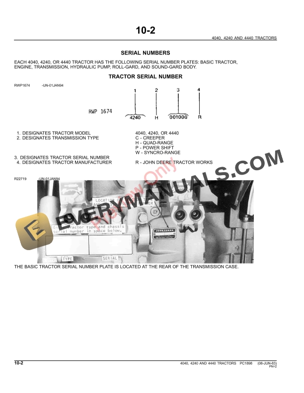John Deere 4040, 4240, 4440 Tractors Parts Catalog PC1898 11MAY11-4