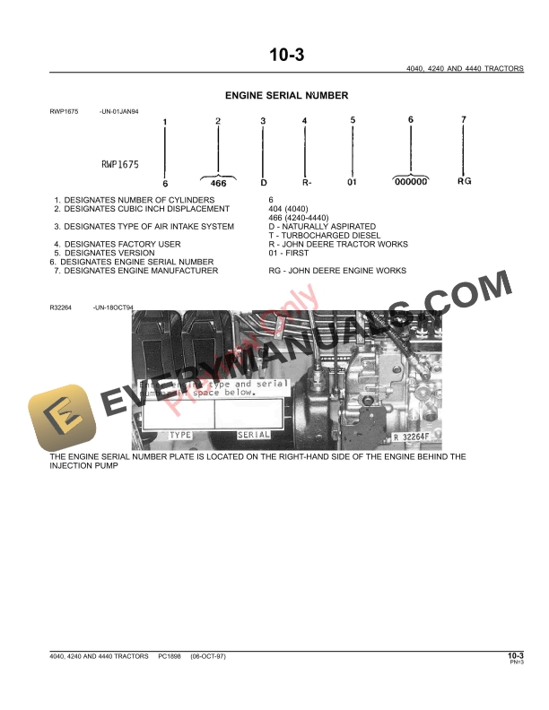 John Deere 4040, 4240, 4440 Tractors Parts Catalog PC1898 11MAY11-5