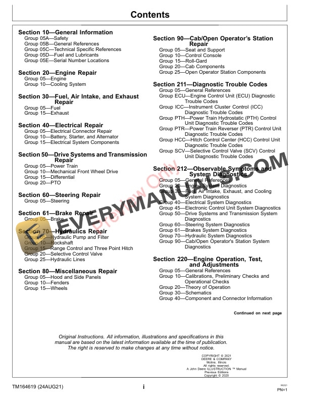 John Deere 4044 4066MR Compact Tractor and Manual Technical Manual TM164619 24AUG21 3