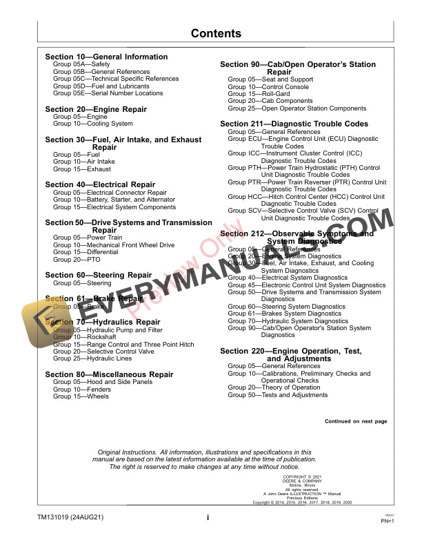 John Deere 4044 4066MR Compact Tractors 010001 and Manual Technical Manual TM131019 24AUG21 3