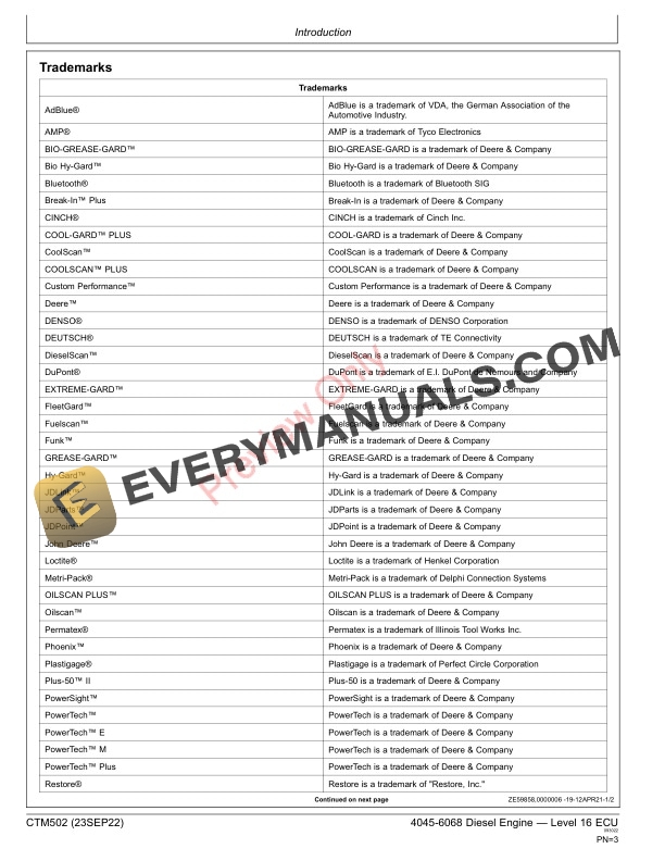 John Deere 4045 6068 Diesel Engine Level 16 ECU Component Technical Manual CTM502 23OCT23 3
