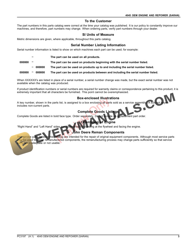 John Deere 4045 OEM ENGINES AND 4045TF092 RE Parts Catalog PC3197 03OCT23-3