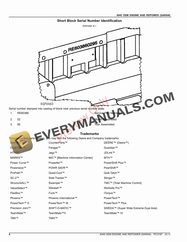 John Deere 4045 OEM ENGINES AND 4045TF092 RE Parts Catalog PC3197 03OCT23-4