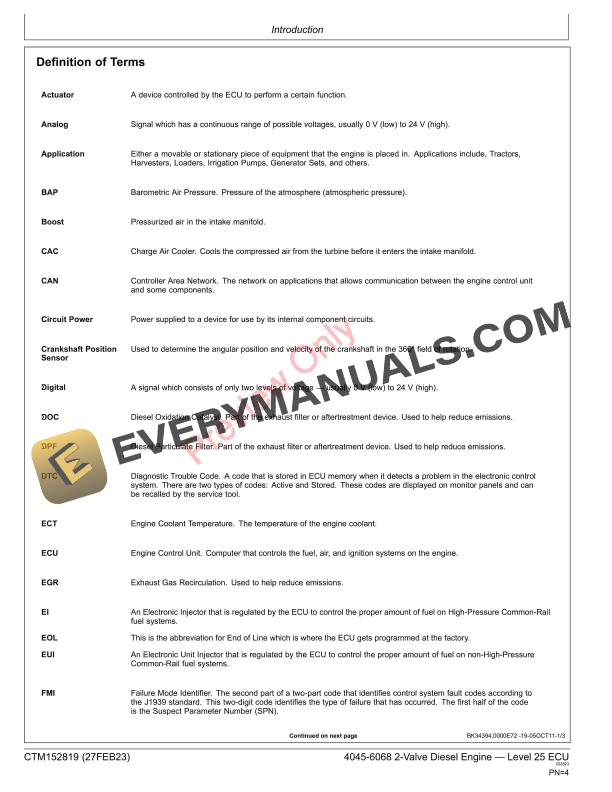 John Deere 4045 and 6068 PowerTech E HPCR 2 Component Technical Manual CTM152819 27FEB23 4