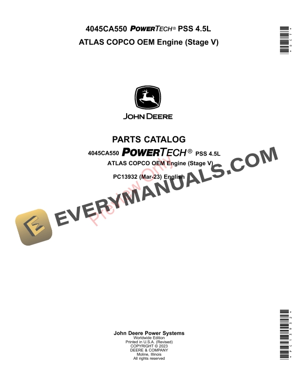 John Deere 4045CA550 PowerTech PSS 4.5L ATLAS COPCO OEM Engine (Stage V) Parts Catalog PC13932 30MAR23-1