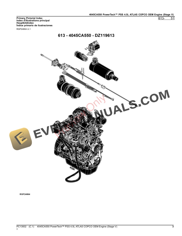 John Deere 4045CA550 PowerTech PSS 4.5L ATLAS COPCO OEM Engine (Stage V) Parts Catalog PC13932 30MAR23-3