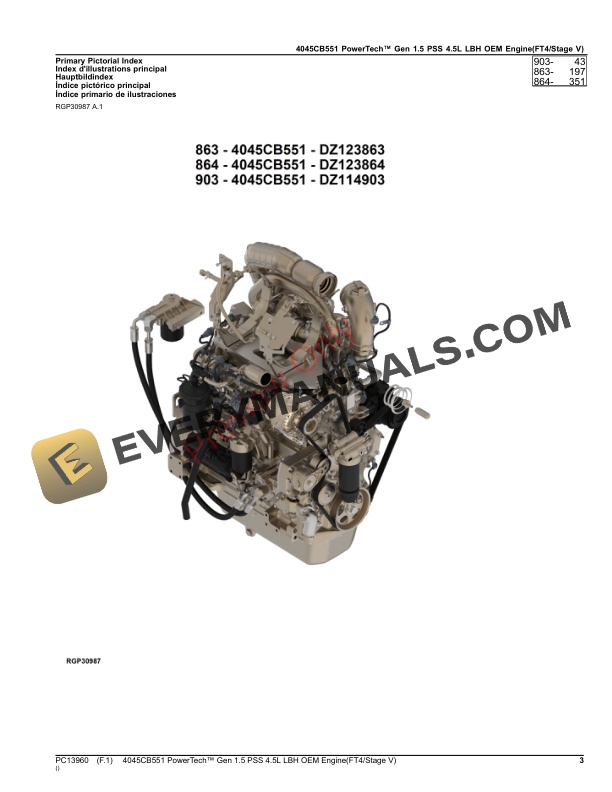 John Deere 4045CB551 PowerTech Gen 1.5 PSS 4.5L LBH OEM Engine(FT4Stage V) Parts Catalog PC13960 03SEP23-3