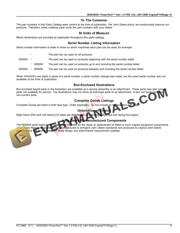 John Deere 4045CB551 PowerTech Gen 1.5 PSS 4.5L LBH OEM Engine(FT4Stage V) Parts Catalog PC13960 03SEP23-5