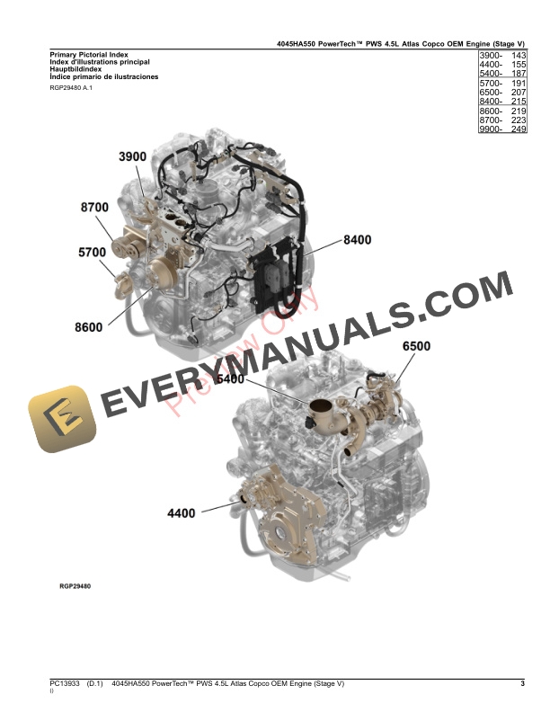 John Deere 4045HA550 PowerTech PWS 4.5L Atlas Copco OEM Engine (Stage V) Parts Catalog PC13933 05NOV23-3