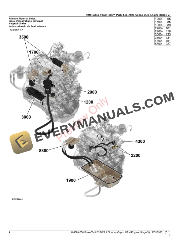 John Deere 4045HA550 PowerTech PWS 4.5L Atlas Copco OEM Engine (Stage V) Parts Catalog PC13933 05NOV23-4