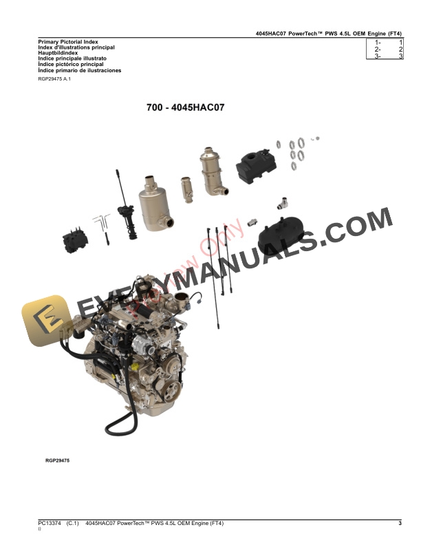 John Deere 4045HAC07 PowerTech PWS 4.5L OEM Engine (FT4) Parts Catalog PC13374 05NOV23-3