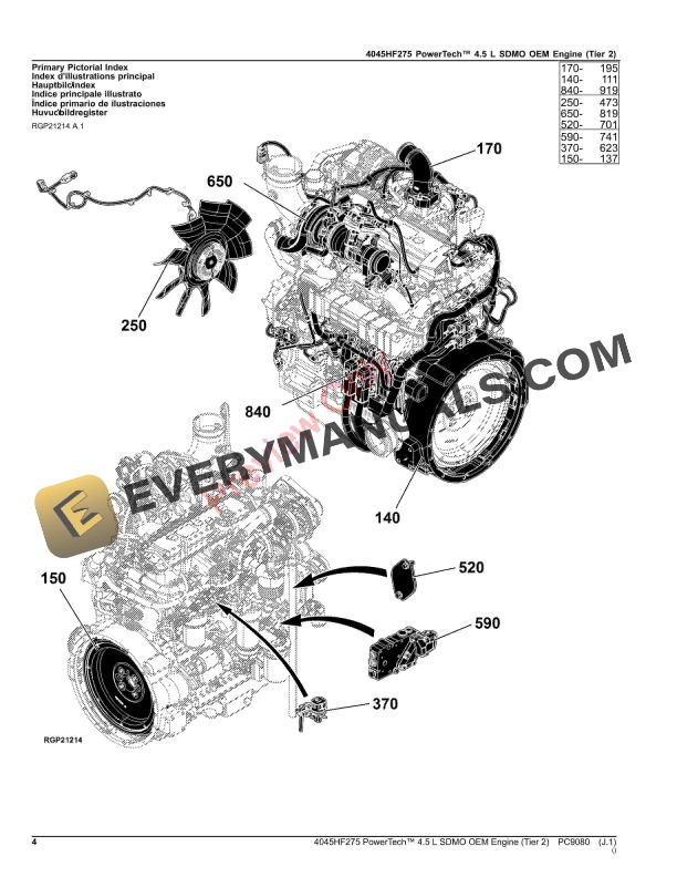 John Deere 4045HF275 PowerTech 4.5 L SDMO OEM Engine (Tier 2) Parts Catalog PC9080 17SEP23 5 John Deere 4045HF275 PowerTech 4.5 L SDMO OEM Engine (Tier 2) Parts Catalog PC9080 17SEP23-4