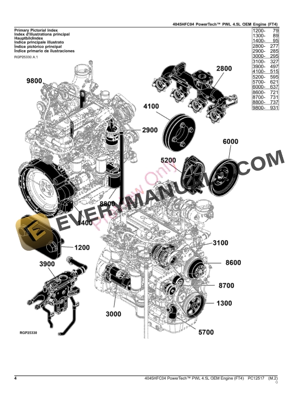 John Deere 4045HFC04 PowerTech PWL 4.5L OEM Engine (FT4) Parts Catalog PC12517 26NOV23-4