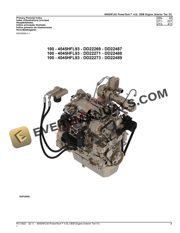 John Deere 4045HFL93 PowerTech 4.5L OEM Engine (Interim Tier IV) Parts Catalog PC13822 06OCT23-3