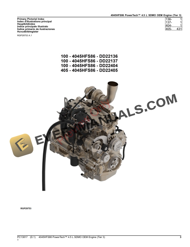 John Deere 4045HFS86 PowerTech 4.5 L SDMO OEM Engine (Tier 3) Parts Catalog PC13817 26NOV23 4 John Deere 4045HFS86 PowerTech 4.5 L SDMO OEM Engine (Tier 3) Parts Catalog PC13817 26NOV23-3