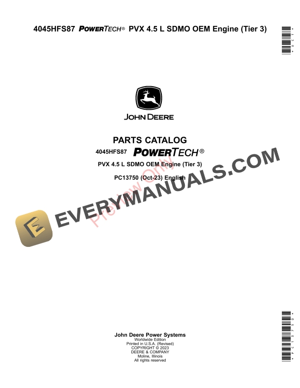 John Deere 4045HFS87 PowerTech PVX 4.5 L SDMO OEM Engine (Tier 3) Parts Catalog PC13750 15OCT23 2 John Deere 4045HFS87 PowerTech PVX 4.5 L SDMO OEM Engine (Tier 3) Parts Catalog PC13750 15OCT23-1