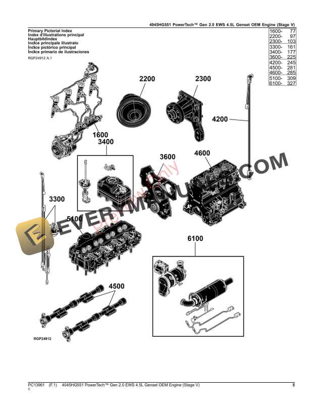 John Deere 4045HG551 PowerTech Gen 2.0 EWS 4.5L Genset OEM Engine (Stage V) Parts Catalog PC13961 24AUG23-5