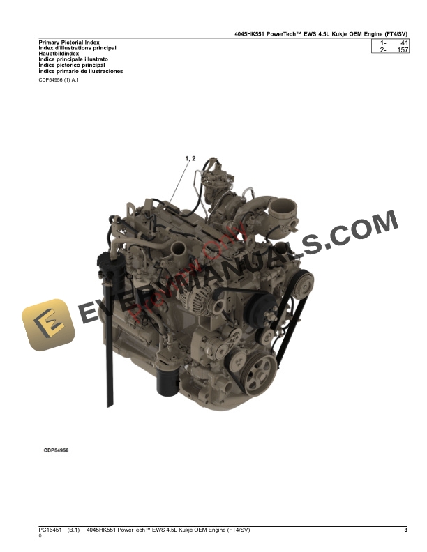 John Deere 4045HK551 PowerTech EWS 4.5L Kukje OEM Engine (FT4SV) Parts Catalog PC16451 09NOV23 4 John Deere 4045HK551 PowerTech EWS 4.5L Kukje OEM Engine (FT4SV) Parts Catalog PC16451 09NOV23-3