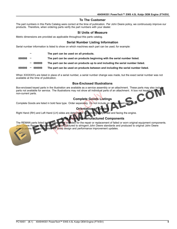 John Deere 4045HK551 PowerTech EWS 4.5L Kukje OEM Engine (FT4SV) Parts Catalog PC16451 09NOV23 6 John Deere 4045HK551 PowerTech EWS 4.5L Kukje OEM Engine (FT4SV) Parts Catalog PC16451 09NOV23-5