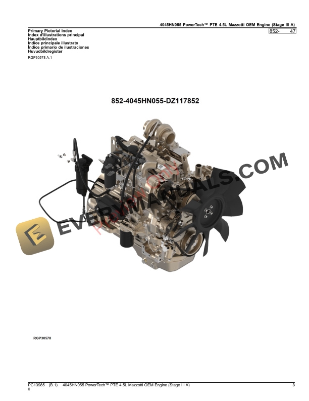 John Deere 4045HN055 PowerTech PTE 4.5L Mazzotti OEM Engine (Stage III A) Parts Catalog PC13985 17SEP23-3